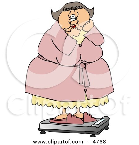 Clipart Chubby Woman Standing In Shock On The Scale - Royalty Free Illustration by djart