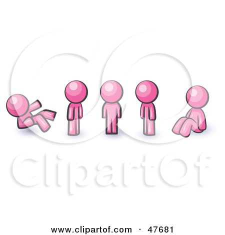 Royalty-Free (RF) Clipart Illustration of a Pink Design Mascot Man In Different Poses by Leo Blanchette