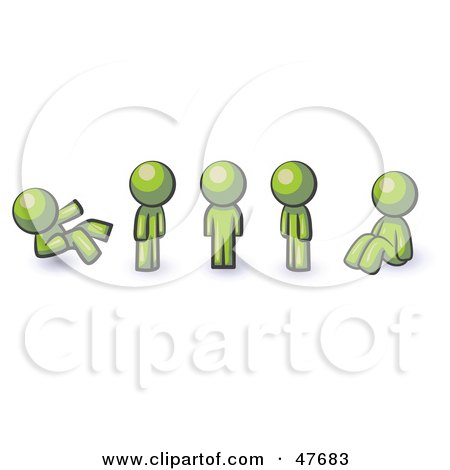 Royalty-Free (RF) Clipart Illustration of a Green Design Mascot Man In Different Poses by Leo Blanchette
