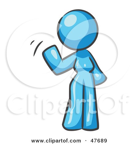Royalty-Free (RF) Clipart Illustration of a Blue Design Mascot Woman Waving by Leo Blanchette