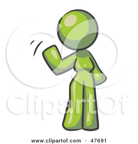 Royalty-Free (RF) Clipart Illustration of a Green Design Mascot Woman Waving by Leo Blanchette