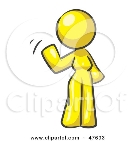 Royalty-Free (RF) Clipart Illustration of a Yellow Design Mascot Woman Waving by Leo Blanchette