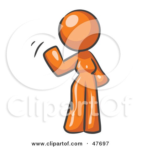 Royalty-Free (RF) Clipart Illustration of an Orange Design Mascot Woman Waving by Leo Blanchette