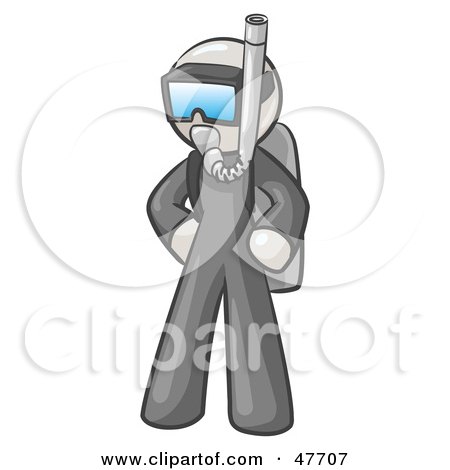 Royalty-Free (RF) Clipart Illustration of a White Design Mascot Man In Scuba Gear by Leo Blanchette