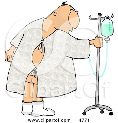 Hospitalized Ill Man Walking Around with an Intravenous (IV) Drip Line with Fluids Clipart by djart