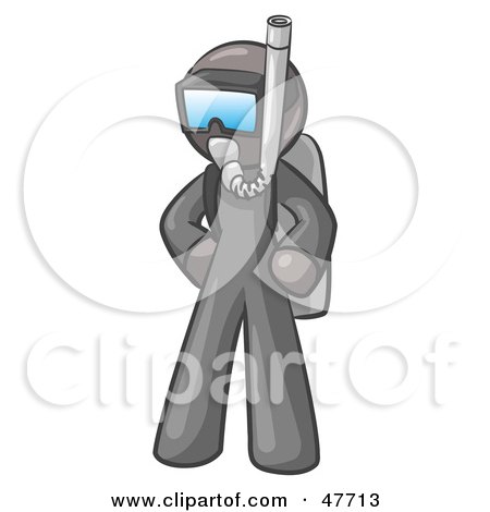 Royalty-Free (RF) Clipart Illustration of a Gray Design Mascot Man In Scuba Gear by Leo Blanchette