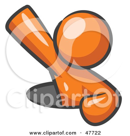 Royalty-Free (RF) Clipart Illustration of an Orange Design Mascot Man Climbing Out Of A Man Hole by Leo Blanchette