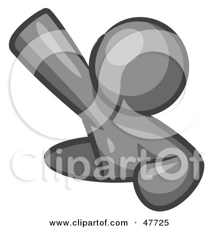 Royalty-Free (RF) Clipart Illustration of a Gray Design Mascot Man Climbing Out Of A Man Hole by Leo Blanchette