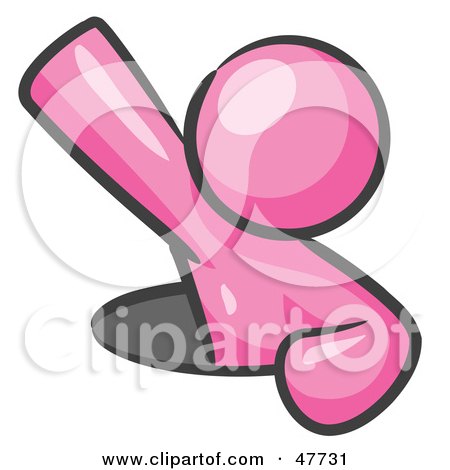 Royalty-Free (RF) Clipart Illustration of a Pink Design Mascot Man Climbing Out Of A Man Hole by Leo Blanchette