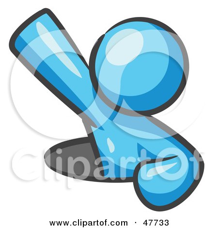 Royalty-Free (RF) Clipart Illustration of a Blue Design Mascot Man Climbing Out Of A Man Hole by Leo Blanchette