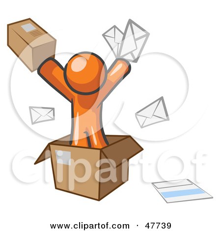 Royalty-Free (RF) Clipart Illustration of an Orange Design Mascot Man Going Postal With Parcels And Mail by Leo Blanchette