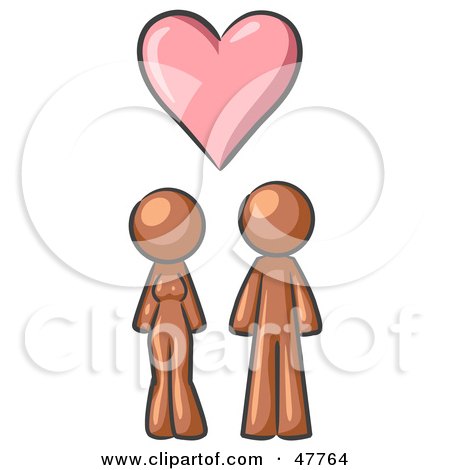 Royalty-Free (RF) Clipart Illustration of a Brown Design Mascot Couple Under A Pink Heart by Leo Blanchette