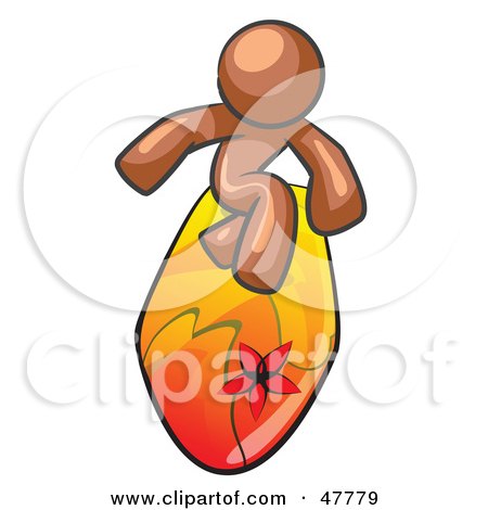 Royalty-Free (RF) Clipart Illustration of a Brown Design Mascot Man Surfing On A Board by Leo Blanchette