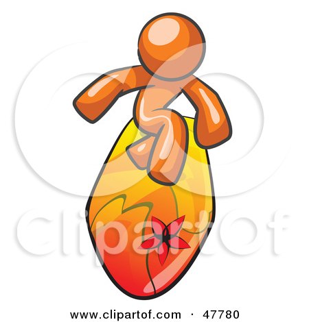 Royalty-Free (RF) Clipart Illustration of an Orange Design Mascot Man Surfing On A Board by Leo Blanchette