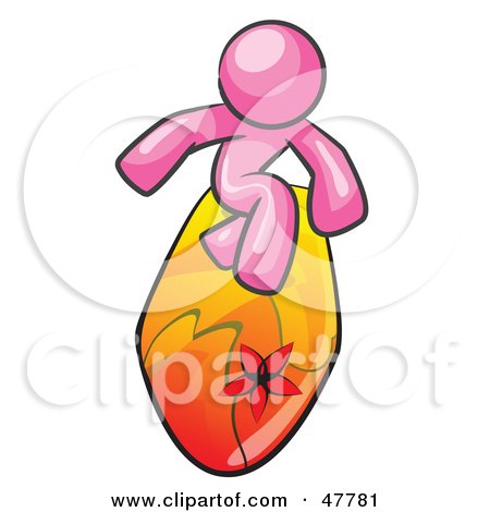Royalty-Free (RF) Clipart Illustration of a Pink Design Mascot Man Surfing On A Board by Leo Blanchette