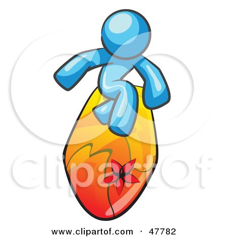 Royalty-Free (RF) Clipart Illustration of a Blue Design Mascot Man Surfing On A Board by Leo Blanchette