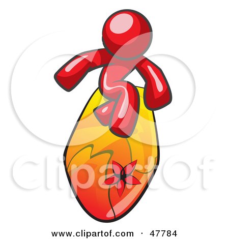 Royalty-Free (RF) Clipart Illustration of a Red Design Mascot Man Surfing On A Board by Leo Blanchette