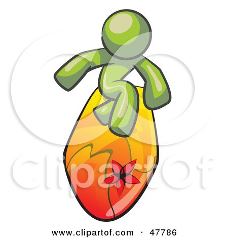 Royalty-Free (RF) Clipart Illustration of a Green Design Mascot Man Surfing On A Board by Leo Blanchette