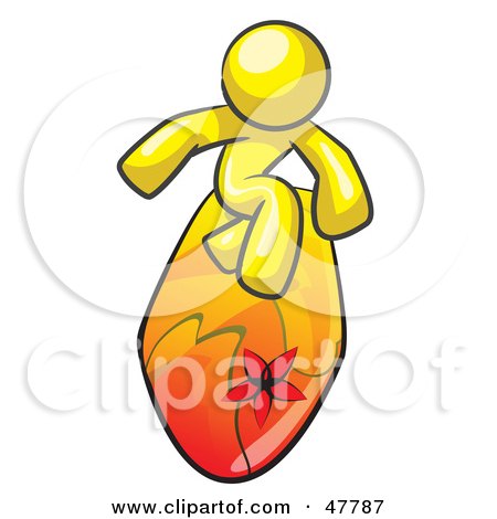 Royalty-Free (RF) Clipart Illustration of a Yellow Design Mascot Man Surfing On A Board by Leo Blanchette