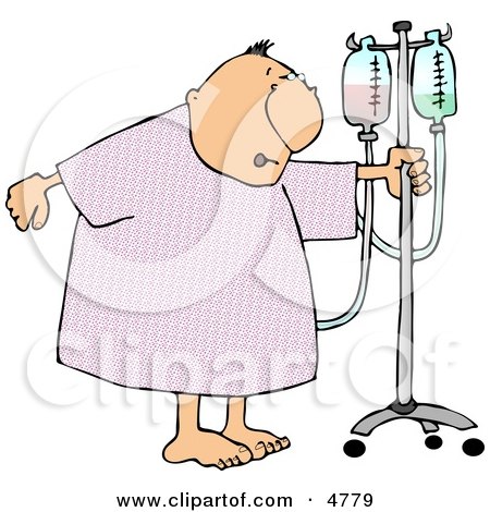 Recovering Elderly Male Patient Walking Around a Hospital with a Portable IV Drip Line Attached to Him Clipart by djart