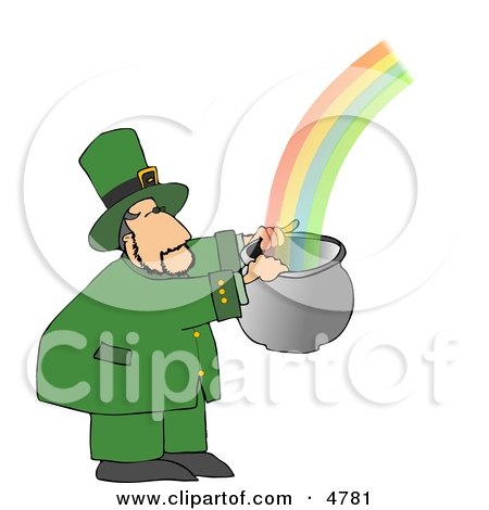 Leprechaun Catching a Rainbow in a Pot Clipart by djart