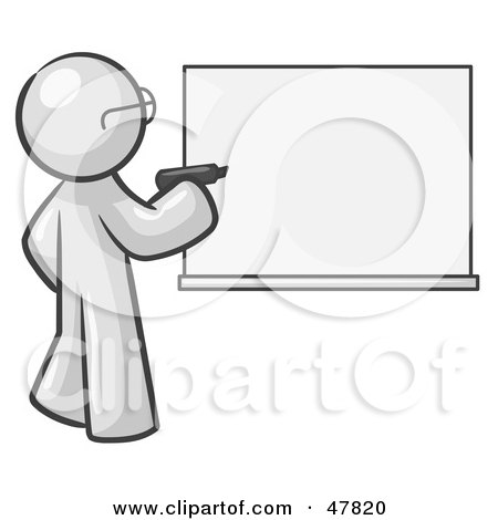 Royalty-Free (RF) Clipart Illustration of a White Design Mascot Man Writing On A White Board by Leo Blanchette