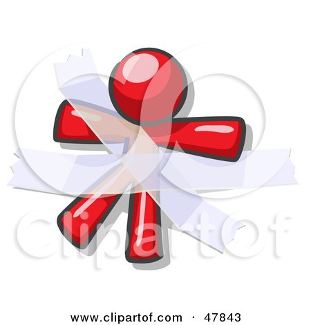 Royalty-Free (RF) Clipart Illustration of a Red Design Mascot Man Restrained With Tape by Leo Blanchette