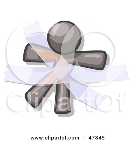 Royalty-Free (RF) Clipart Illustration of a Gray Design Mascot Man Restrained With Tape by Leo Blanchette