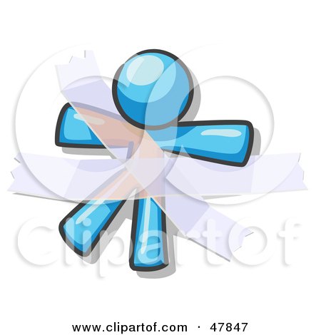 Royalty-Free (RF) Clipart Illustration of a Blue Design Mascot Man Restrained With Tape by Leo Blanchette