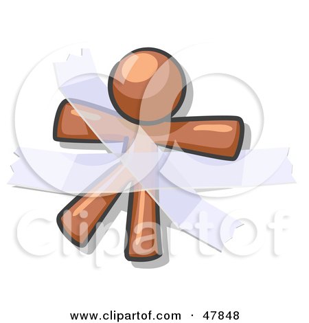 Royalty-Free (RF) Clipart Illustration of a Brown Design Mascot Man Restrained With Tape by Leo Blanchette