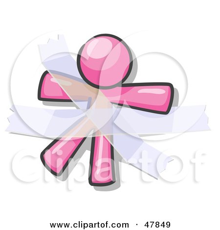 Royalty-Free (RF) Clipart Illustration of a Pink Design Mascot Man Restrained With Tape by Leo Blanchette