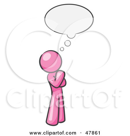 Royalty-Free (RF) Clipart Illustration of a Pink Design Mascot Man In Thought With A Bubble by Leo Blanchette