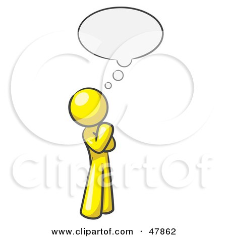 Royalty-Free (RF) Clipart Illustration of a Yellow Design Mascot Man In Thought With A Bubble by Leo Blanchette