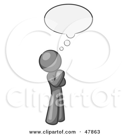 Royalty-Free (RF) Clipart Illustration of a Gray Design Mascot Man In Thought With A Bubble by Leo Blanchette
