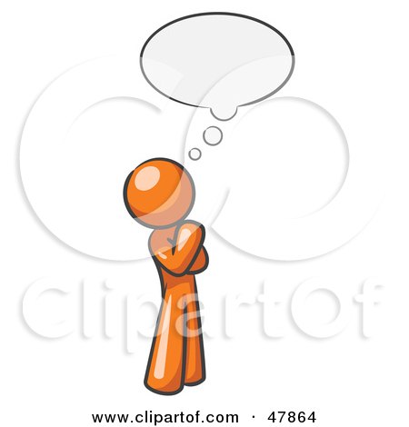 Royalty-Free (RF) Clipart Illustration of an Orange Design Mascot Man In Thought With A Bubble by Leo Blanchette