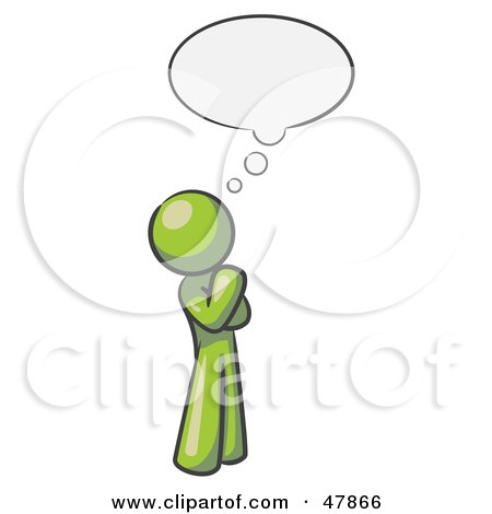 Royalty-Free (RF) Clipart Illustration of a Green Design Mascot Man In Thought With A Bubble by Leo Blanchette