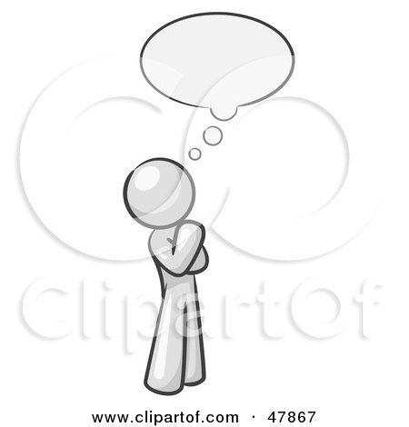 Royalty-Free (RF) Clipart Illustration of a White Design Mascot Man In Thought With A Bubble by Leo Blanchette