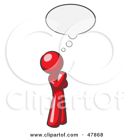 Royalty-Free (RF) Clipart Illustration of a Red Design Mascot Man In Thought With A Bubble by Leo Blanchette
