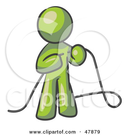 Royalty-Free (RF) Clipart Illustration of a Green Design Mascot Man Tying Loose Ends Of Cables by Leo Blanchette