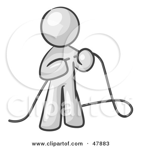 Royalty-Free (RF) Clipart Illustration of a White Design Mascot Man Tying Loose Ends Of Cables by Leo Blanchette