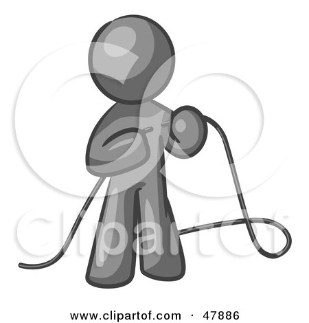 Royalty-Free (RF) Clipart Illustration of a Gray Design Mascot Man Tying Loose Ends Of Cables by Leo Blanchette