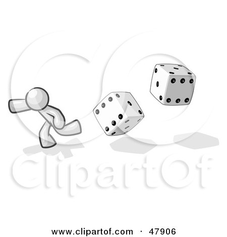 Royalty-Free (RF) Clipart Illustration of a White Design Mascot Man Running From Dice by Leo Blanchette