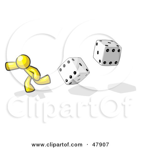 Royalty-Free (RF) Clipart Illustration of a Yellow Design Mascot Man Running From Dice by Leo Blanchette