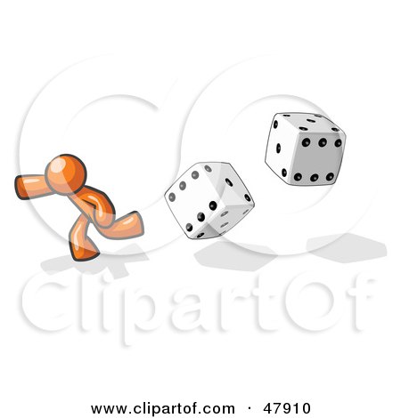 Royalty-Free (RF) Clipart Illustration of an Orange Design Mascot Man Running From Dice by Leo Blanchette
