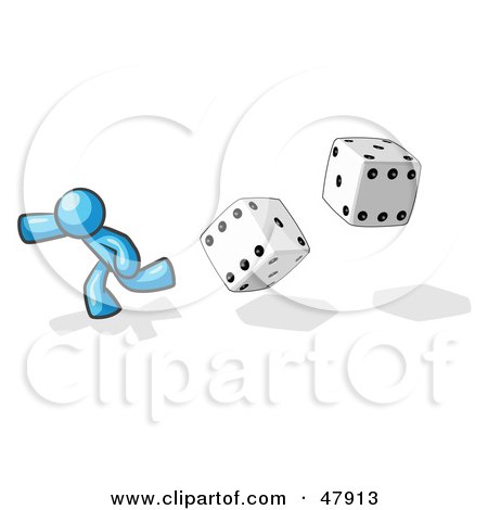 Royalty-Free (RF) Clipart Illustration of a Blue Design Mascot Man Running From Dice by Leo Blanchette