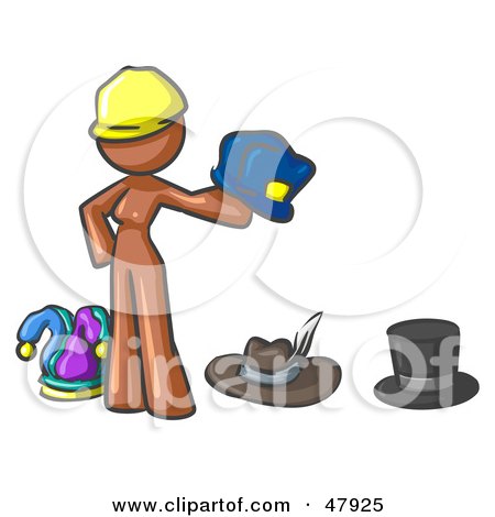 Royalty-Free (RF) Clipart Illustration of a Brown Design Mascot Woman With Many Hats by Leo Blanchette