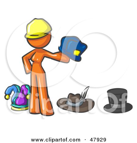 Royalty-Free (RF) Clipart Illustration of an Orange Design Mascot Woman With Many Hats by Leo Blanchette
