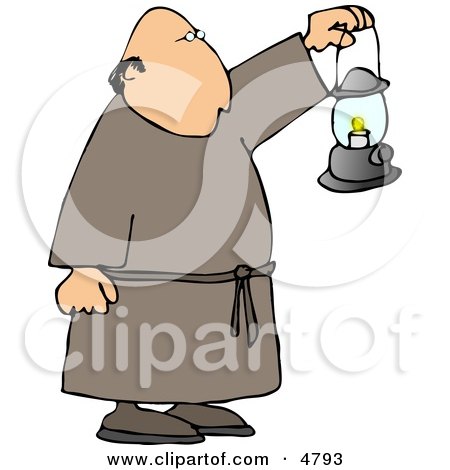 Monk Walking Around with a Lit Lantern During the Night Clipart by djart