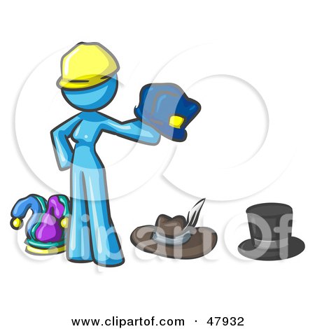Royalty-Free (RF) Clipart Illustration of a Blue Design Mascot Woman With Many Hats by Leo Blanchette