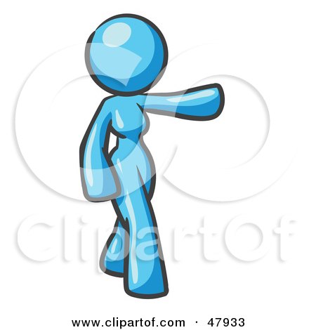 Royalty-Free (RF) Clipart Illustration of a Blue Design Mascot Woman Presenting by Leo Blanchette
